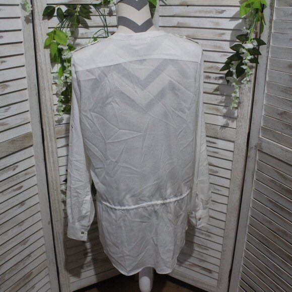 Calvin Klein White Crepe Button-Down Tunic Top - Picture 4 of 7
